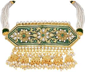 img 3 attached to Набор I Jewels в стиле Болливуда с позолоченным декором Kundan Pearl Meenakari и шлейфами Джумки для женщин