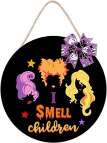 img 4 attached to CYNOSA Halloween Hocus Pocus Door Sign for Front Door - I Smell Children Hanging Sign, Rustic Wooden Door Hanger, Hocus Pocus Door Wreath with Bow - Black, Halloween Home Outdoor Wall Decor