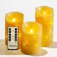 🕯️ artmory flameless candles flickering with string lights: battery operated, real wax electric fake candles set with remote control timer - home decor ivory white pack of 3 logo