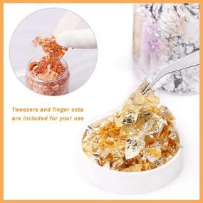 img 1 attached to 🔥 Resin Jewelry Gold Foil Flakes for Gilding, 6 Bottles Metallic Leaf Imitation Foil Flakes with Tweezers and Finger Cots – Perfect for Painting Arts, Nail Arts, Slime