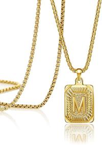 img 4 attached to ✨ JoycuFF Gold Initial Necklace for Women - Trendy Handmade Square Pendant Necklaces, 16-24 Inch Length Options, Layered 14-Inch Necklace - Ideal Birthday or Christmas Gift, Stainless Steel Jewelry Perfect for Girls