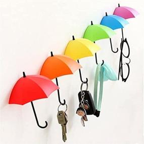 img 4 attached to 🌈 Colorful Umbrella Wall Key Holder Organizer - UYIKOO Key Hanger Rack for Keys, Jewelry, and Small Items (6PCS)