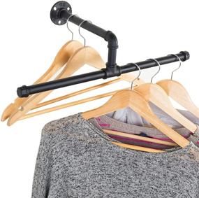 img 1 attached to 🧥 Industrial Rustic Black Wall-Mounted T-Bar Metal Pipe Cloth Rack: MyGift 20-Inch Hanging Garment Rack