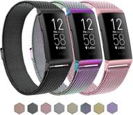 📱 ремешки для fitbit charge 4 & charge 3 & charge 3 se из металла - 3-пакетные стальные магнитные замки для замены для женщин и мужчин (маленький, черный+цветной+розовый) логотип