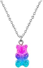 img 4 attached to 🐻 Resin Gummy Bear Pendant Necklace with Stainless Steel Chain, RUIZHEN Mix Multi-Color