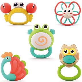 img 4 attached to Yiosion Baby Rattle Sets: Teether Rattles and Educational Toys with Storage Box - Perfect Gift Set for Newborns and Infants