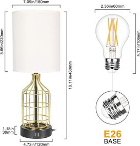 img 3 attached to 🕊️ Modern Touch Control Table Lamp with Dual USB Charging Ports, Boncoo 3 Way Dimmable Side Table Lamp featuring an Elegant Gold Birdcage Base, Perfect USB Bedside Lamp for Bedroom and Living Room, Includes 6W LED Bulb