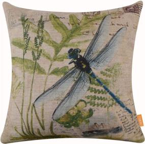 img 4 attached to Retro Vintage Paris Country Dragonfly Pillow Cover in Green - 🐉 18x18 inch Linen Decorative Cushion Cover for Sofa Couch - Postmark CC187