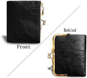 img 1 attached to 💼 Портмоне Pofee Womens RFID Compact Bifold из старинной кожи с молнией и защитой от RFID-сканирования, женская монетница с замком "поцелуй