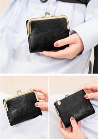 img 2 attached to 💼 Портмоне Pofee Womens RFID Compact Bifold из старинной кожи с молнией и защитой от RFID-сканирования, женская монетница с замком "поцелуй