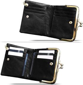 img 3 attached to 💼 Pofee Womens RFID Compact Bifold Leather Vintage Wallet with Zipper, Ladies Coin Purse featuring Kiss Lock Closure