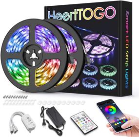 img 4 attached to 🌈 Colorful 32.8ft LED Strip Lights for Bedroom - HEERTTOGO Waterproof IP65, 300 LEDs 5050 RGB, Music Sync, Bluetooth Remote Control