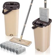 🧹 masthome self-wringing squeeze flat floor mop and bucket set with 6 microfiber mop pads refills - easy wet and dry cleaning for hardwood, laminate, tile, ceramic, and marble floors logo