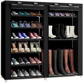 img 1 attached to 👢 27-Pair Portable Boot Rack, Double Row Shoe Rack Covered with Nonwoven Fabric - TXT&BAZ (7-Tiers Black)