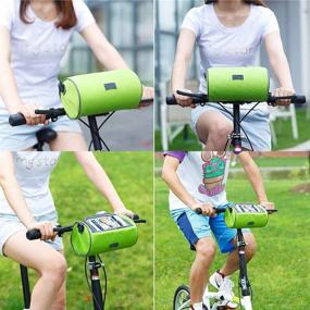 img 1 attached to 🚲 Waterproof Bicycle Front Storage Bag - Ravifun Handlebar Bag with Touchscreen Transparent PVC Pouch Smartphone Holder, Removable Shoulder Strap, Green/Blue