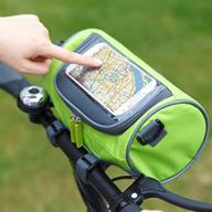 🚲 waterproof bicycle front storage bag - ravifun handlebar bag with touchscreen transparent pvc pouch smartphone holder, removable shoulder strap, green/blue logo