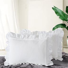 img 1 attached to 🌸 White Queen Ruffle Duvet Cover - Shabby Chic 3PC Set for a Romantic, Farmhouse-Inspired Bedroom with Frilly Trim, Flounce Border, and Pintuck Details - Perfect for French Country and Rustic Styles