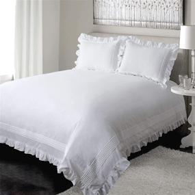 img 3 attached to 🌸 White Queen Ruffle Duvet Cover - Shabby Chic 3PC Set for a Romantic, Farmhouse-Inspired Bedroom with Frilly Trim, Flounce Border, and Pintuck Details - Perfect for French Country and Rustic Styles