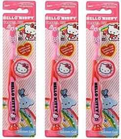 img 1 attached to Премиум набор детских зубных щеток Hello Kitty: набор из 3-х штук с крышкой, присоской и различными дизайнами - высококачественный уход за полостью рта для детей