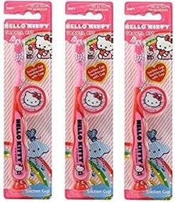 img 3 attached to Премиум набор детских зубных щеток Hello Kitty: набор из 3-х штук с крышкой, присоской и различными дизайнами - высококачественный уход за полостью рта для детей