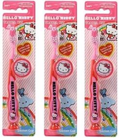 img 2 attached to Премиум набор детских зубных щеток Hello Kitty: набор из 3-х штук с крышкой, присоской и различными дизайнами - высококачественный уход за полостью рта для детей