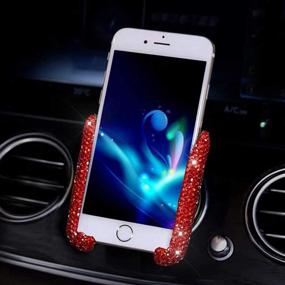 img 4 attached to SUNCARACCL 2 Pack Bling Car Phone Holder Mini Car Dash Air Vent Automatic Phone Mount Universal 360°Adjustable Crystal Auto Car Stand Phone Holder Car Accessories For Women And Girls (Red)