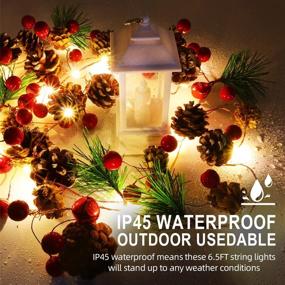 img 2 attached to Red Berry Pine Cone Christmas Garland Lights for Mantle Fireplace Tree Home Decoration - Battery Operated LED Lights for Indoor and Outdoor Use
