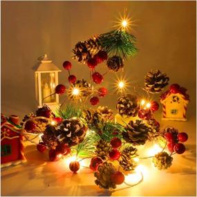 img 4 attached to Red Berry Pine Cone Christmas Garland Lights for Mantle Fireplace Tree Home Decoration - Battery Operated LED Lights for Indoor and Outdoor Use