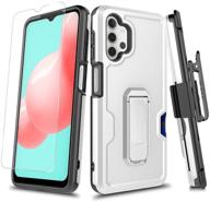 eclipse legend cases for samsung galaxy a32 5g with tempered glass screen protector and kickstand belt clip holster with credit card slot case (silver) logo