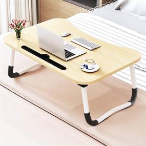 img 2 attached to 🛏️ Портативный ноутбук стол OPPIS для кровати - столик для ноутбука с складными ножками, отделением для планшета, завтраками ТВ столик - бежевый.