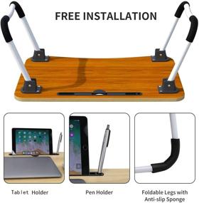 img 3 attached to 🛏️ Портативный ноутбук стол OPPIS для кровати - столик для ноутбука с складными ножками, отделением для планшета, завтраками ТВ столик - бежевый.