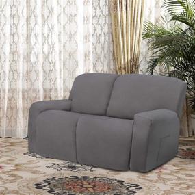 img 3 attached to 🛋️ Soft Fitted Microfiber Stretch Recliner Sofa Slipcover - Easy-Going 6-Piece Furniture Protector with Elasticity for Kids - Washable Couch Cover for 2-Seat Recliner Loveseat in Light Gray