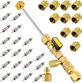 img 4 attached to 🔧 Mudder A/C Valve Core Remover Tool Kit with Dual Size SAE 1/4 &amp; 5/16 Port, R410 R32 Brass Adapter, 20 Valve Cores and 10 Brass Nut HVAC Valve Core Removal Installer Kit