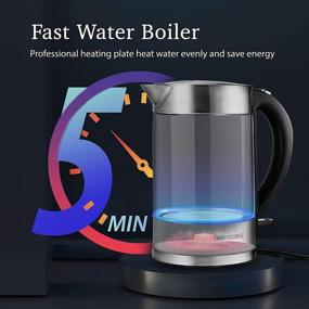 img 2 attached to Luukmonde Electric Kettle 1500W - Fast Boiling Glass Tea Kettle 1.7L with LED Light, Auto Shut-off & Boil-dry Protection: Cordless Water Boiler with Fully Metal Lid, BPA Free+