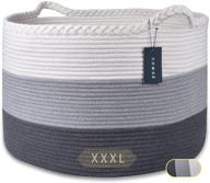 premium cotton rope blanket basket, large storage basket, 21.7”x 13.8”, extra extra extra large laundry basket, toy organizer, woven clothes basket, white and gray logo