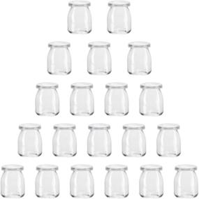 img 4 attached to 🍶 Encheng 7 oz Clear Glass Jars with Lids - Set of 20 | Versatile Glass Yogurt Containers for Milk, Jams, Mousse, and More | Dishwasher Safe | Secure PE Lids | Convenient Twine and Tag Included