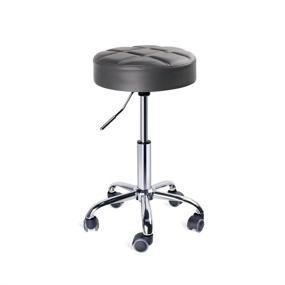 img 2 attached to 🦓 Grey Adjustable Work Medical Stool with Wheels - Leopard Round Rolling Stools