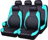 horse kingdom universal car seat covers faux leather full seat 11 pcs airbag compatible breathable (black with mint) logo