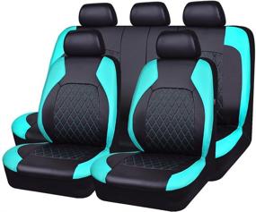 img 4 attached to HORSE KINGDOM Universal Car Seat Covers Faux Leather Full Seat 11 Pcs Airbag Compatible Breathable (Black With Mint)