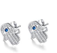 jajafook hamsa hand of fatima stud earrings with zircon evil eye, silver/gold color - ideal for women & teen girls logo