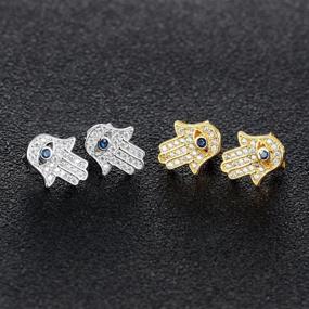 img 2 attached to JAJAFOOK Hamsa Hand of Fatima Stud Earrings with Zircon Evil Eye, Silver/Gold Color - Ideal for Women & Teen Girls