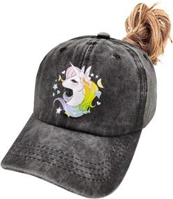 img 4 attached to 🦄 Adorable Adjustable Unicorn Ponytail Cap for Girls – Perfect Baseball Dad Hat for 3-12 Years