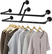 👕 2-pack wall-mounted heavy-duty industrial pipe clothes rack - space-saving display closet hanging bar for laundry room organization and storage - detachable multi-purpose garment rack logo