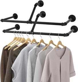 img 4 attached to 👕 2-Pack Wall-Mounted Heavy-Duty Industrial Pipe Clothes Rack - Space-Saving Display Closet Hanging Bar for Laundry Room Organization and Storage - Detachable Multi-Purpose Garment Rack