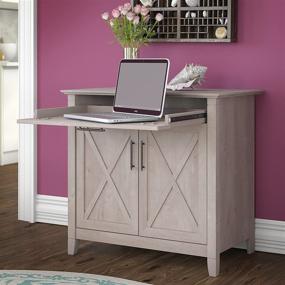 img 2 attached to 🖥️ Stylish & Functional: Bush Furniture Key West Secretary Desk with Keyboard Tray and Storage Cabinet in Washed Gray