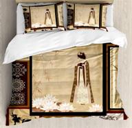 👘 ambesonne japanese duvet cover set: traditional dress, cultural patterns & antique ornaments – queen size, brown cream logo