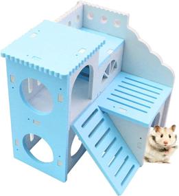 img 1 attached to 🏡 Wooden Hamster Hideout House - Double Villa Design, Chewing Toys for Hamsters, Mice, Gerbils, and Other Small Pets by Babyezz