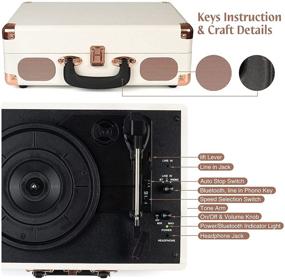 img 1 attached to 🎵 Vintage White Vinyl Record Player: Bluetooth-Enabled, Portable Suitcase Design with Built-in Speakers and Headphone Jack - 3-Speed Belt-Driven Turntable - RCA Line Out, AUX Input