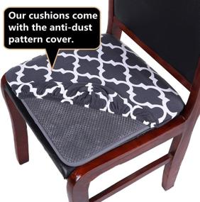 img 3 attached to Homing Chair Cushion with Ties - Non Slip Memory Foam Dining Seat Pads with Moroccan Pattern Covers, Easy to Care, 16” x 16”, 4 Pack, Grey: Comfortable and Stylish Dining Chair Cushions with Ties - Moroccan Pattern Seat Pads for Home and Office
