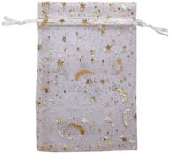 🌟 sungulf 100pcs 4x6 inches sheer organza drawstring pouches: stars & moon wedding party favor bags (white) logo